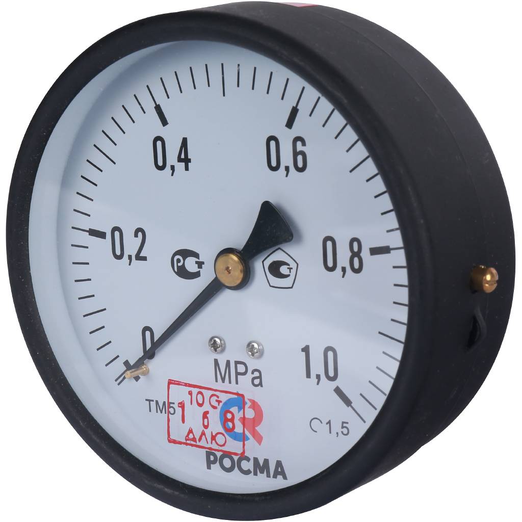Росма ТМ-510Т.00(0-1МРа)G1/2.150С.1,5 МАНОМЕТР 100 мм, ТИП- ТМ-510Т, G1/2 (сзади), 0-1MPa, кл.1,5