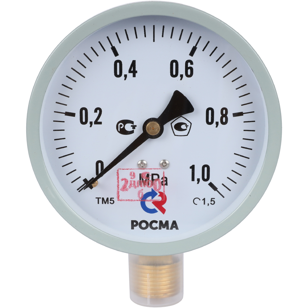 Росма ТМ-510P.00(0-1,0MРа)G1/2.1,5.M2  Манометр диам. 100 мм; тип ТМ; серия 10; модель 2; кт 1,5;  IP40;  G 1/2; 0-1,0МРа.