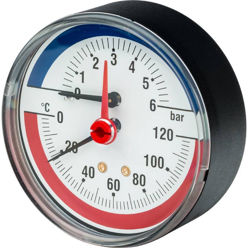 Термоманометр аксиальный WATTS 80 мм 1/2 FR 818(TMAX) 2.5 бар