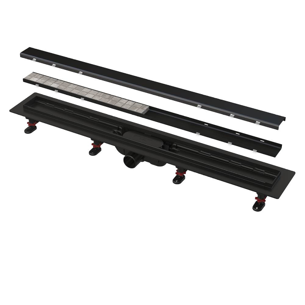 Водоотводящий желоб AlcaPlast с порогами для перфорированной решетки или решетки под кладку плитки, черный