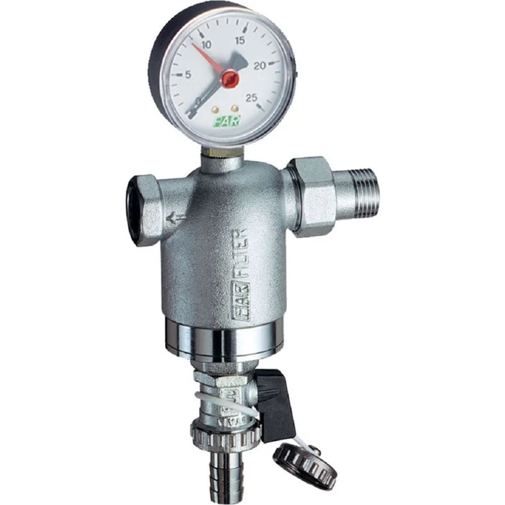 Фильтр 1/2" НР-BР, с манометром, 100мкм, Max: 95 °C, 25 бар