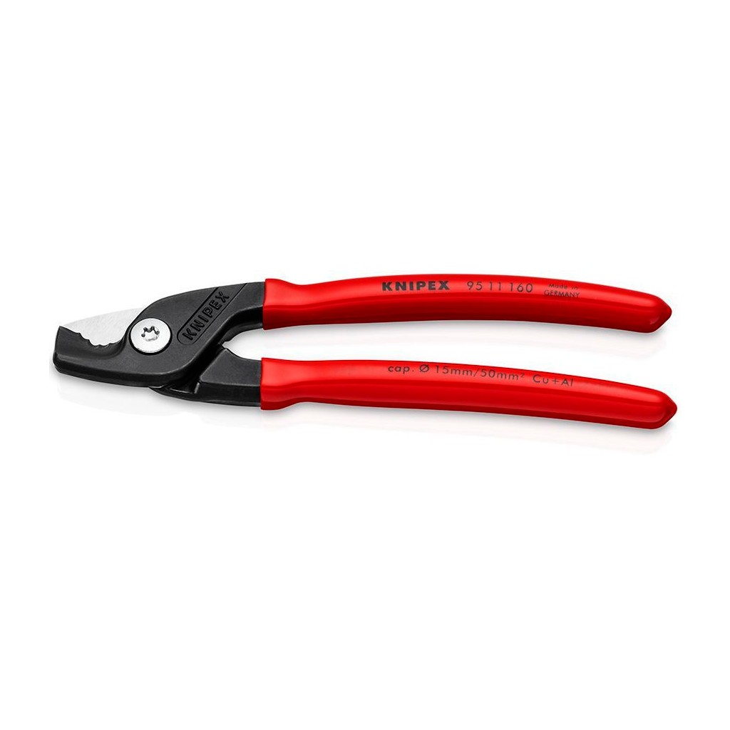 Кабелерез KNIPEX StepCut, ступенчатый рез, диаметр 15 мм (50 мм2), длина 160 мм, фосфатированный, обливные ручки