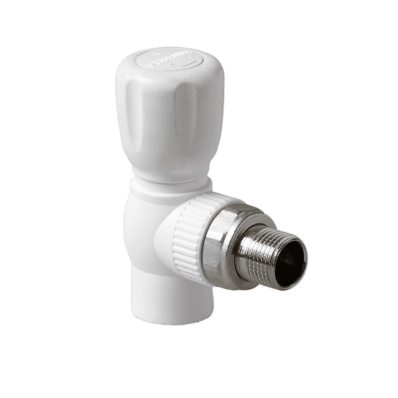 Шаровой кран Pro Aqua d=25-3/4 PP-R для радиатора угловой Белый