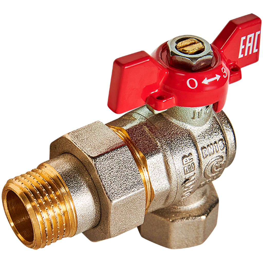 RBV-0006-2610215 ROMMER Кран шаровой угловой с американкой, ВР/НР, ручка бабочка 1/2"