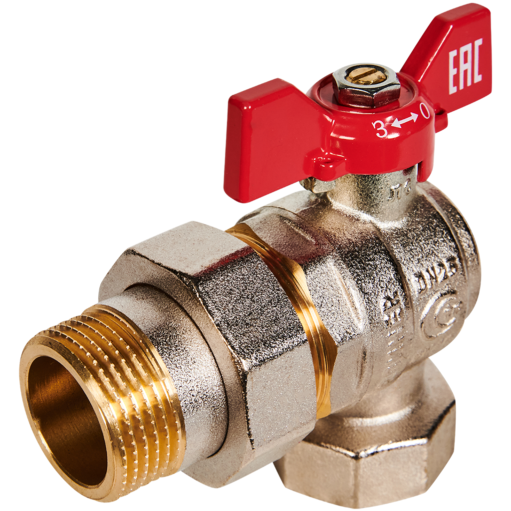 RBV-0006-2610225 ROMMER Кран шаровой угловой с американкой, ВР/НР, ручка бабочка 1"