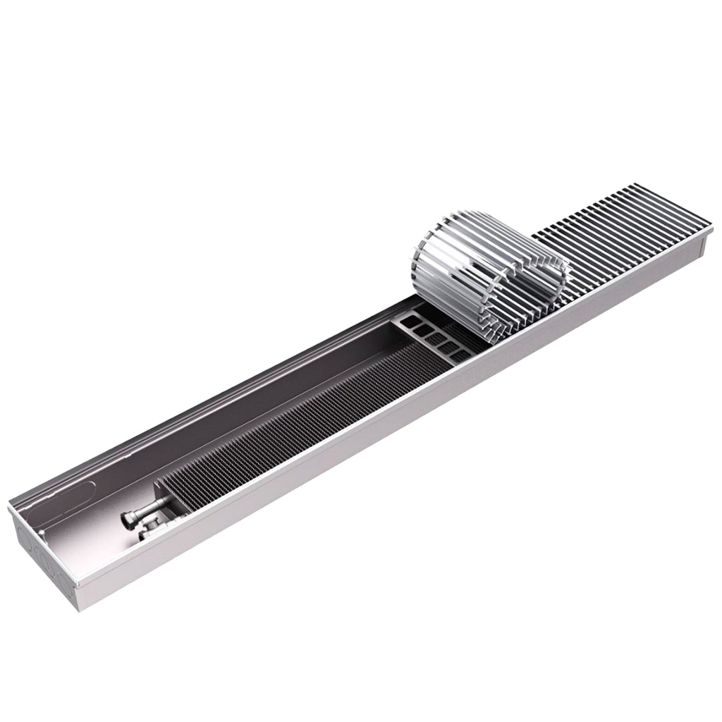 Внутрипольный конвектор ROMMER RCN1-1000 140х200х4800 (Решётка роликовая, анодированный алюминий) универсальное подключение