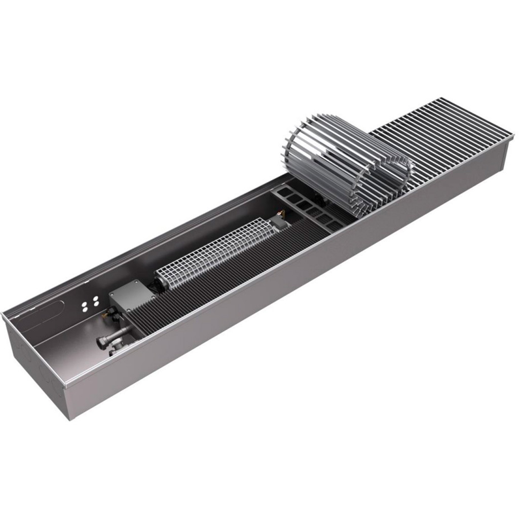 Внутрипольный конвектор ROMMER RCQ-1000 140х300х1700 (Решётка роликовая, анодированный алюминий) универсальное подключение