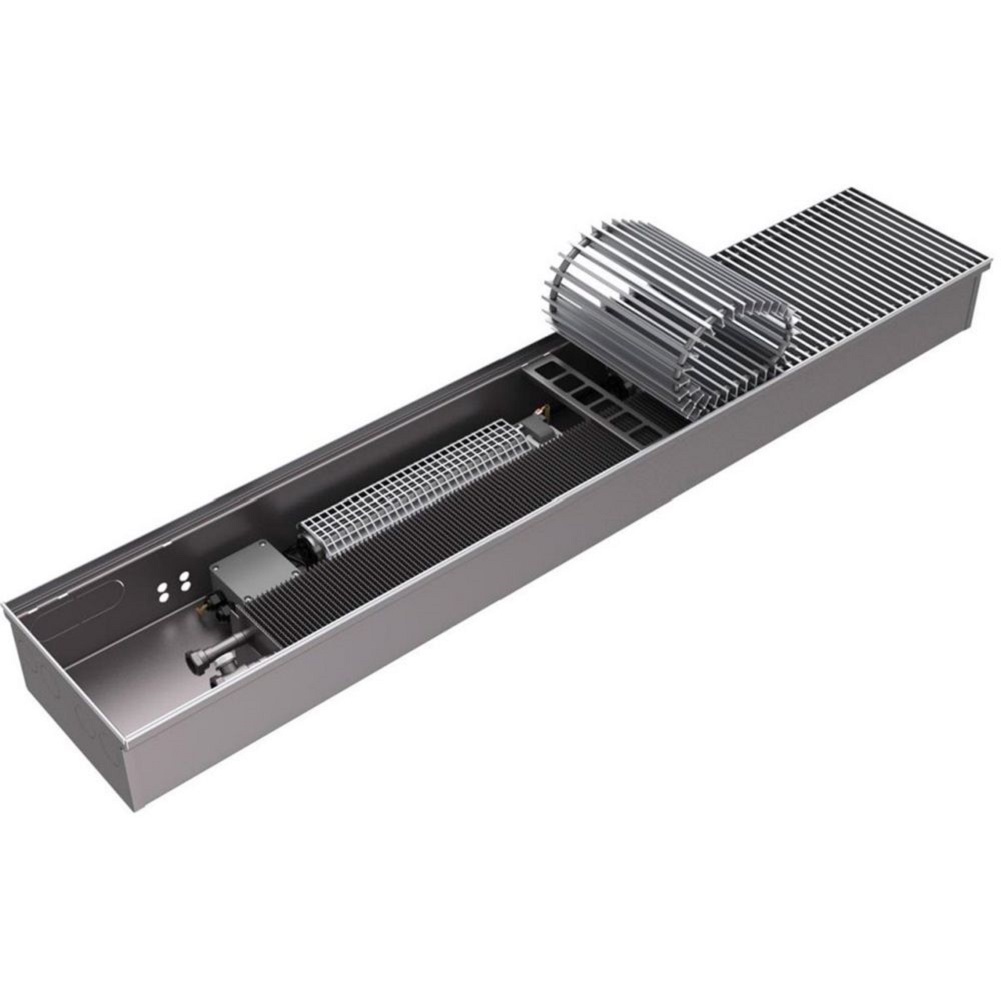 Внутрипольный конвектор ROMMER RCQF-1000 120х260х1700 (Решётка роликовая, анодированный алюминий) универсальное подключение