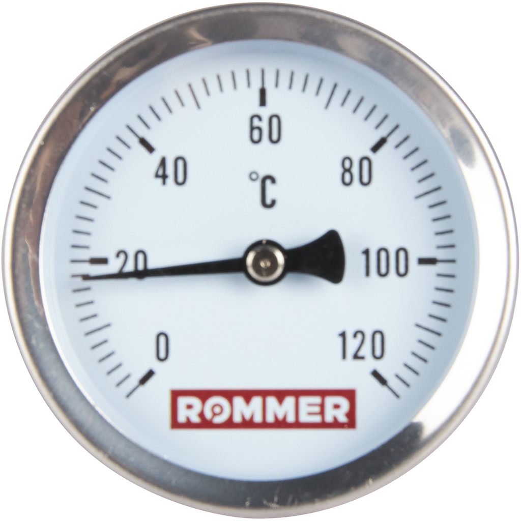 Термоманометр ROMMER биметаллический с погружной гильзой. Корпус Dn 63 мм, гильза 75 мм 1/2 , 0...120°С
