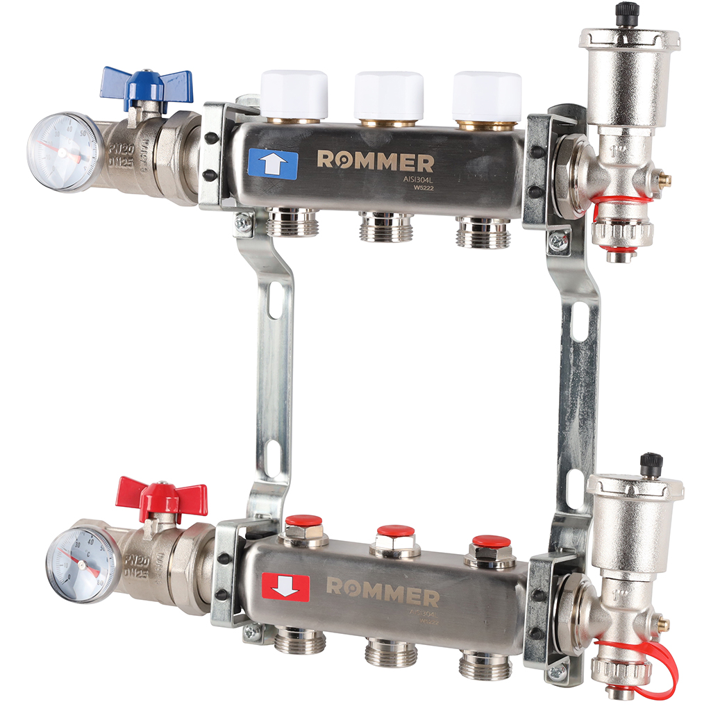 Коллектор из нержавеющей стали в сборе без расходомеров ROMMER 3 выхода