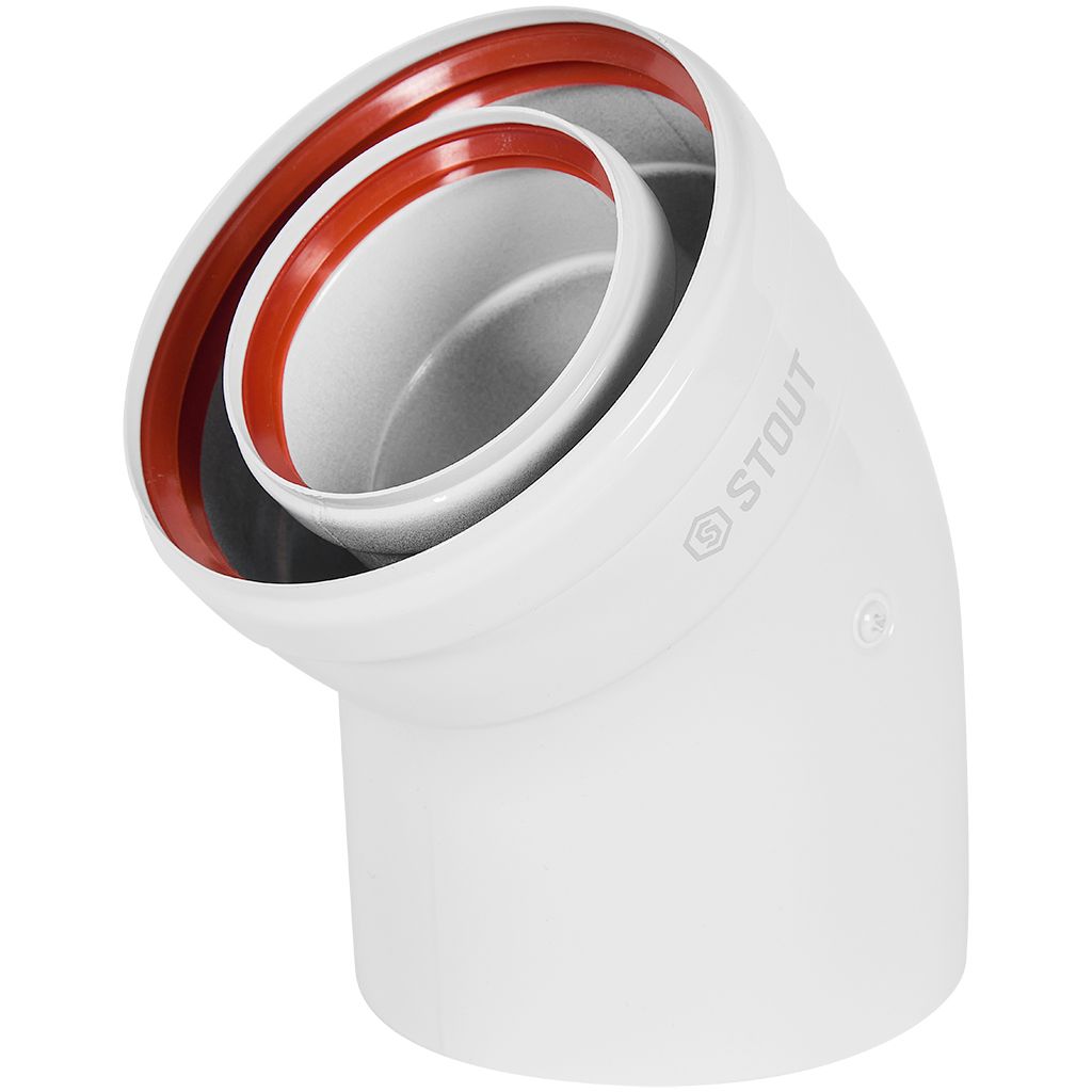 Отвод 45° STOUT традиц. коакс. D80(п-м)/125(п-м)