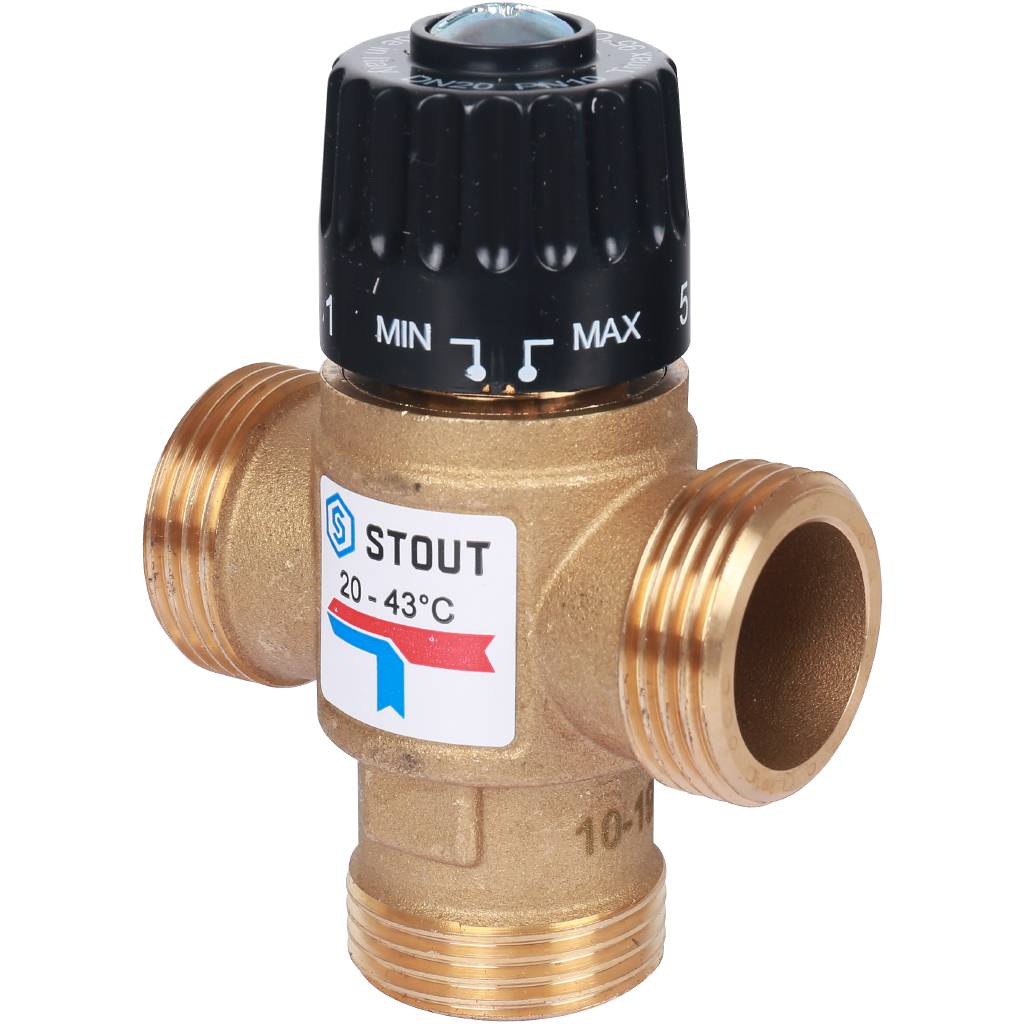 Термостатический смесительный клапан для систем отопления и ГВС STOUT G 1” M, 20-43°С KV 2,5 м3/ч